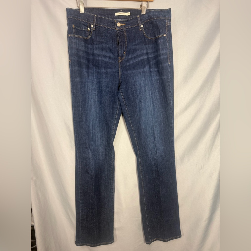 Levi's Levi 505 Straight Leg Jeans Women’s Dark Wash Faded Denim 5 Pocket Sz 14